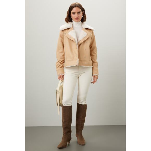 Derek Lam Collective Oversized Faux Leather Shearling Aviator Jacket Size Medium - Picture 4 of 5